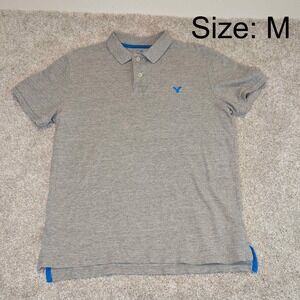 American Eagle Preppy Classic Fit Polo Blue Eagle Logo Mens Large